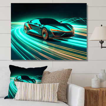 Teal Neon Exotic Car I - Neon Car Canvas Wall Art